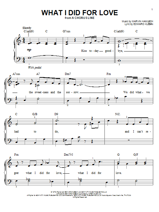 Marvin Hamlisch What I Did For Love sheet music notes and chords. Download Printable PDF.