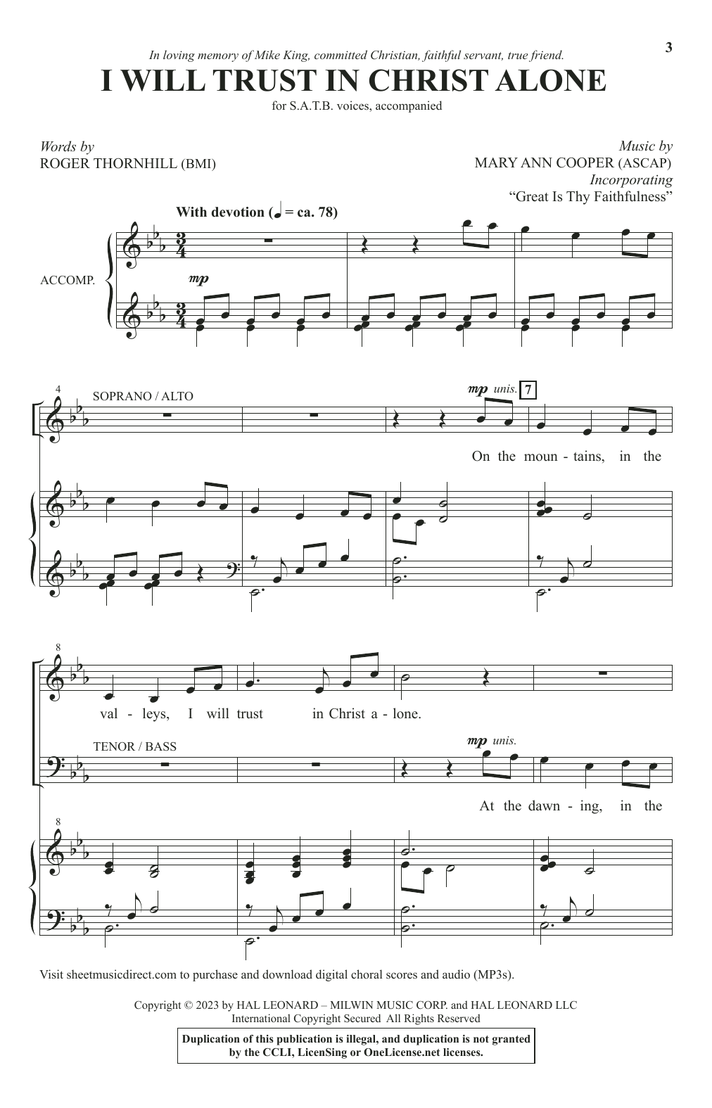 Mary Ann Cooper I Will Trust In Christ Alone sheet music notes and chords arranged for SATB Choir