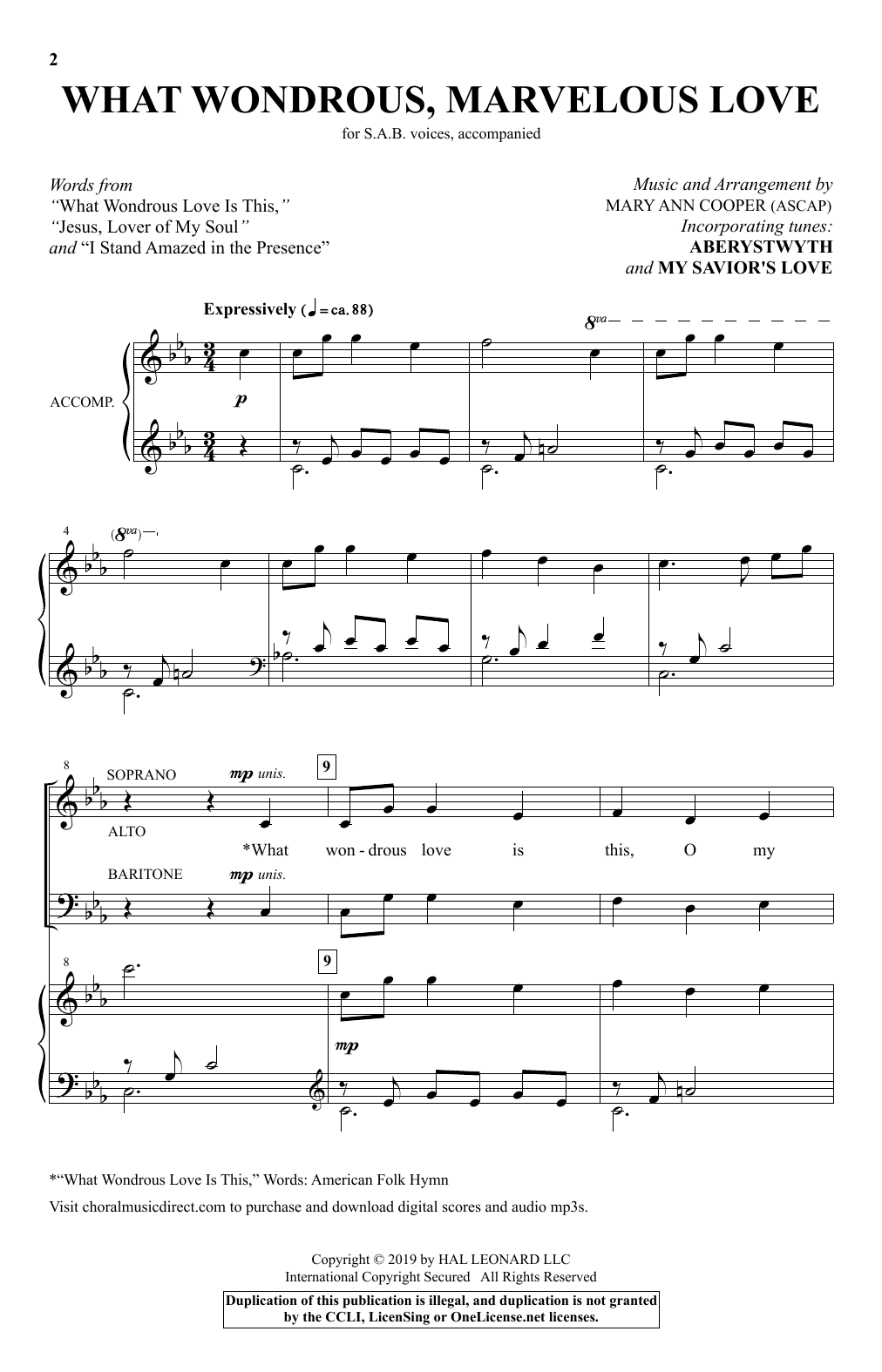 Mary Ann Cooper What Wondrous, Marvelous Love sheet music notes and chords arranged for SAB Choir