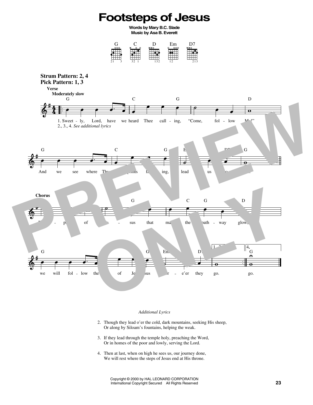 Mary B.C. Slade Footsteps Of Jesus sheet music notes and chords arranged for Big Note Piano