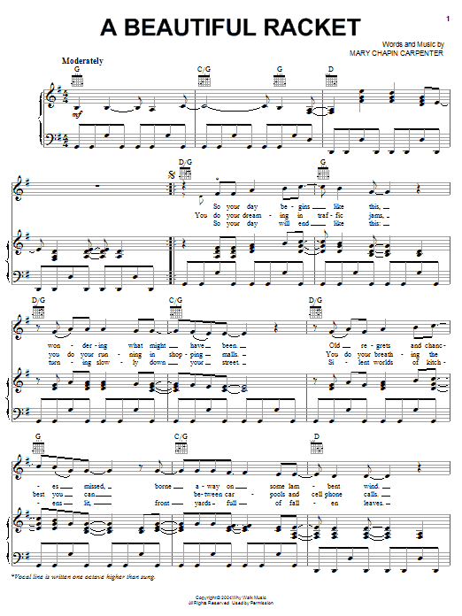 Mary Chapin Carpenter Beautiful Racket sheet music notes and chords arranged for Piano, Vocal & Guitar Chords (Right-Hand Melody)