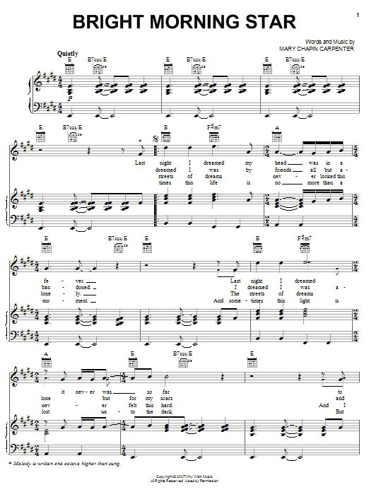 Mary Chapin Carpenter Bright Morning Star sheet music notes and chords arranged for Piano, Vocal & Guitar Chords (Right-Hand Melody)
