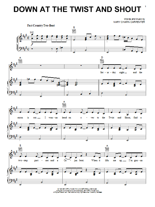 Mary Chapin Carpenter Down At The Twist And Shout sheet music notes and chords arranged for Easy Guitar Tab