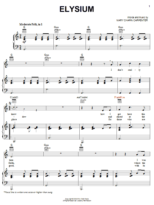 Mary Chapin Carpenter Elysium sheet music notes and chords arranged for Piano, Vocal & Guitar Chords (Right-Hand Melody)