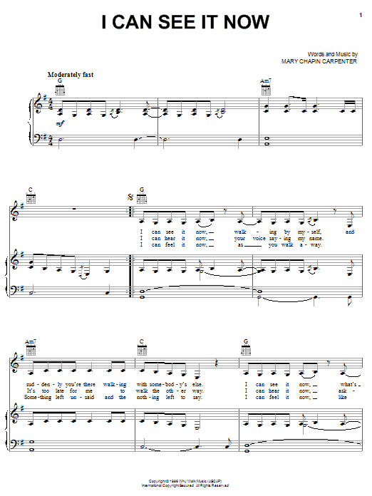 Mary Chapin Carpenter I Can See It Now sheet music notes and chords arranged for Piano, Vocal & Guitar Chords (Right-Hand Melody)