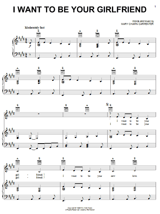 Mary Chapin Carpenter I Want To Be Your Girlfriend sheet music notes and chords arranged for Piano, Vocal & Guitar Chords (Right-Hand Melody)