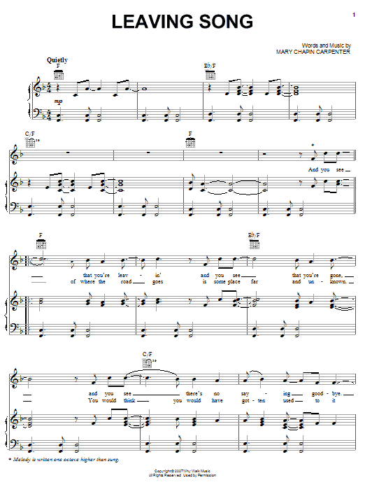 Mary Chapin Carpenter Leaving Song sheet music notes and chords arranged for Piano, Vocal & Guitar Chords (Right-Hand Melody)