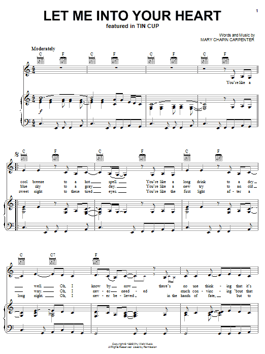 Mary Chapin Carpenter Let Me Into Your Heart sheet music notes and chords arranged for Piano, Vocal & Guitar Chords (Right-Hand Melody)