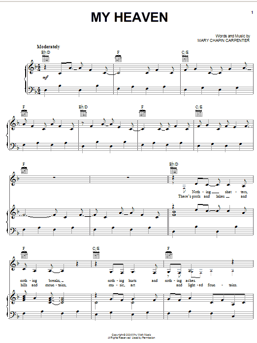 Mary Chapin Carpenter My Heaven sheet music notes and chords arranged for Piano, Vocal & Guitar Chords (Right-Hand Melody)
