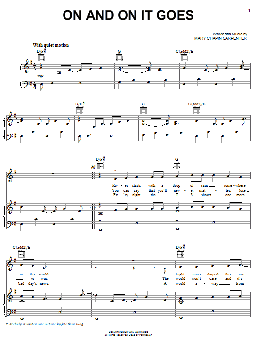 Mary Chapin Carpenter On And On It Goes sheet music notes and chords arranged for Piano, Vocal & Guitar Chords (Right-Hand Melody)