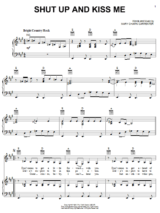 Mary Chapin Carpenter Shut Up And Kiss Me sheet music notes and chords arranged for Piano, Vocal & Guitar Chords (Right-Hand Melody)