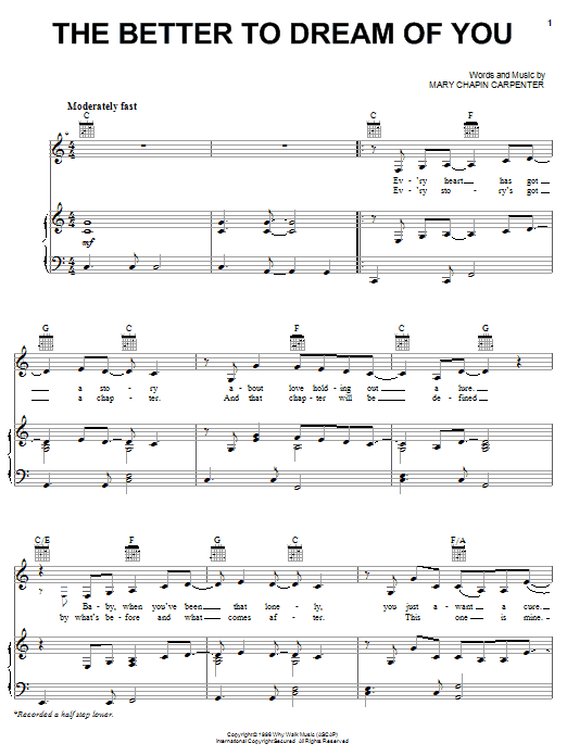 Mary Chapin Carpenter The Better To Dream Of You sheet music notes and chords arranged for Piano, Vocal & Guitar Chords (Right-Hand Melody)