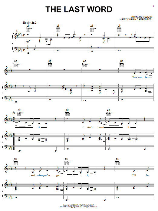 Mary Chapin Carpenter The Last Word sheet music notes and chords arranged for Piano, Vocal & Guitar Chords (Right-Hand Melody)