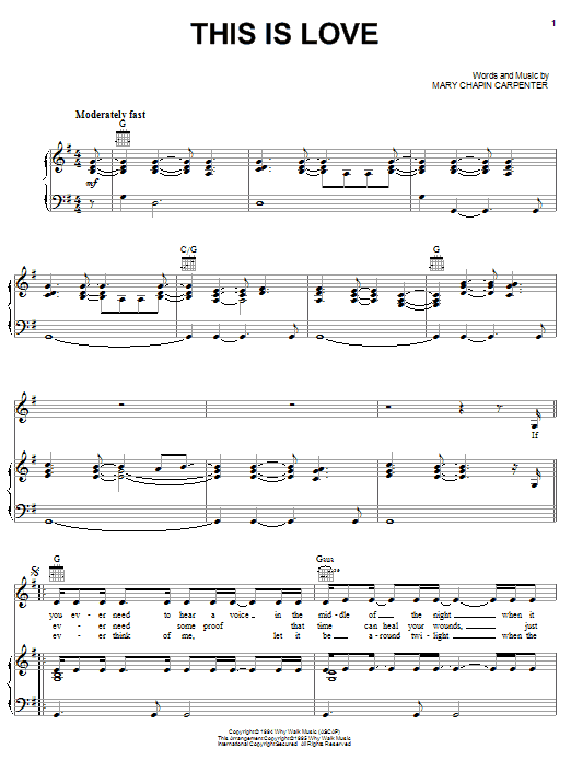 Mary Chapin Carpenter This Is Love sheet music notes and chords arranged for Piano, Vocal & Guitar Chords (Right-Hand Melody)