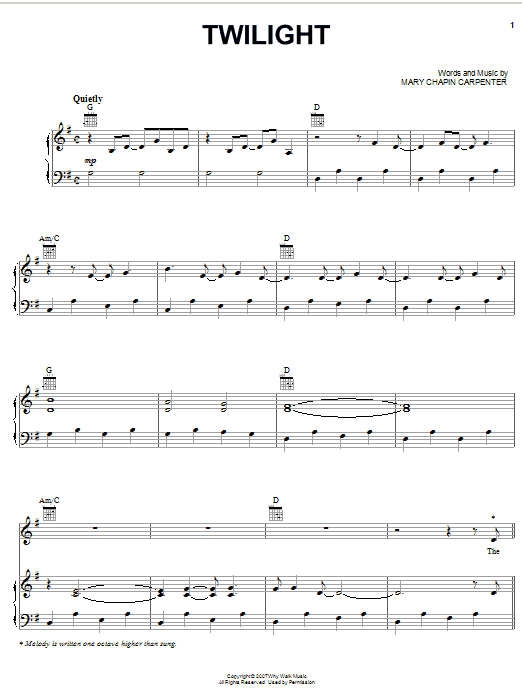 Mary Chapin Carpenter Twilight sheet music notes and chords arranged for Piano, Vocal & Guitar Chords (Right-Hand Melody)
