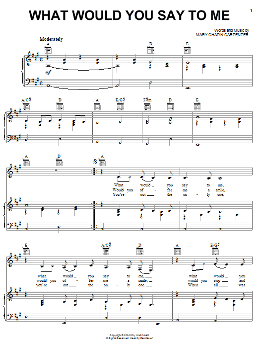 Mary Chapin Carpenter What Would You Say To Me sheet music notes and chords arranged for Piano, Vocal & Guitar Chords (Right-Hand Melody)