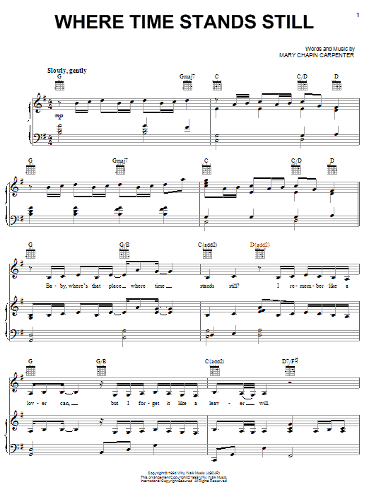 Mary Chapin Carpenter Where Time Stands Still sheet music notes and chords arranged for Piano, Vocal & Guitar Chords (Right-Hand Melody)
