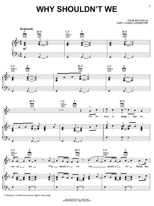 Mary Chapin Carpenter Why Shouldn't We sheet music notes and chords arranged for Piano, Vocal & Guitar Chords (Right-Hand Melody)