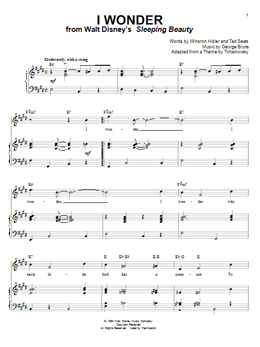 Mary Costa I Wonder sheet music notes and chords arranged for Piano & Vocal