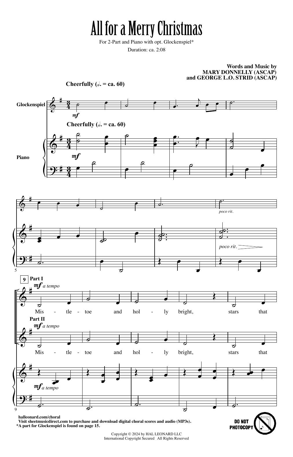 Mary Donnelly & George L.O. Strid All For A Merry Christmas sheet music notes and chords arranged for 2-Part Choir