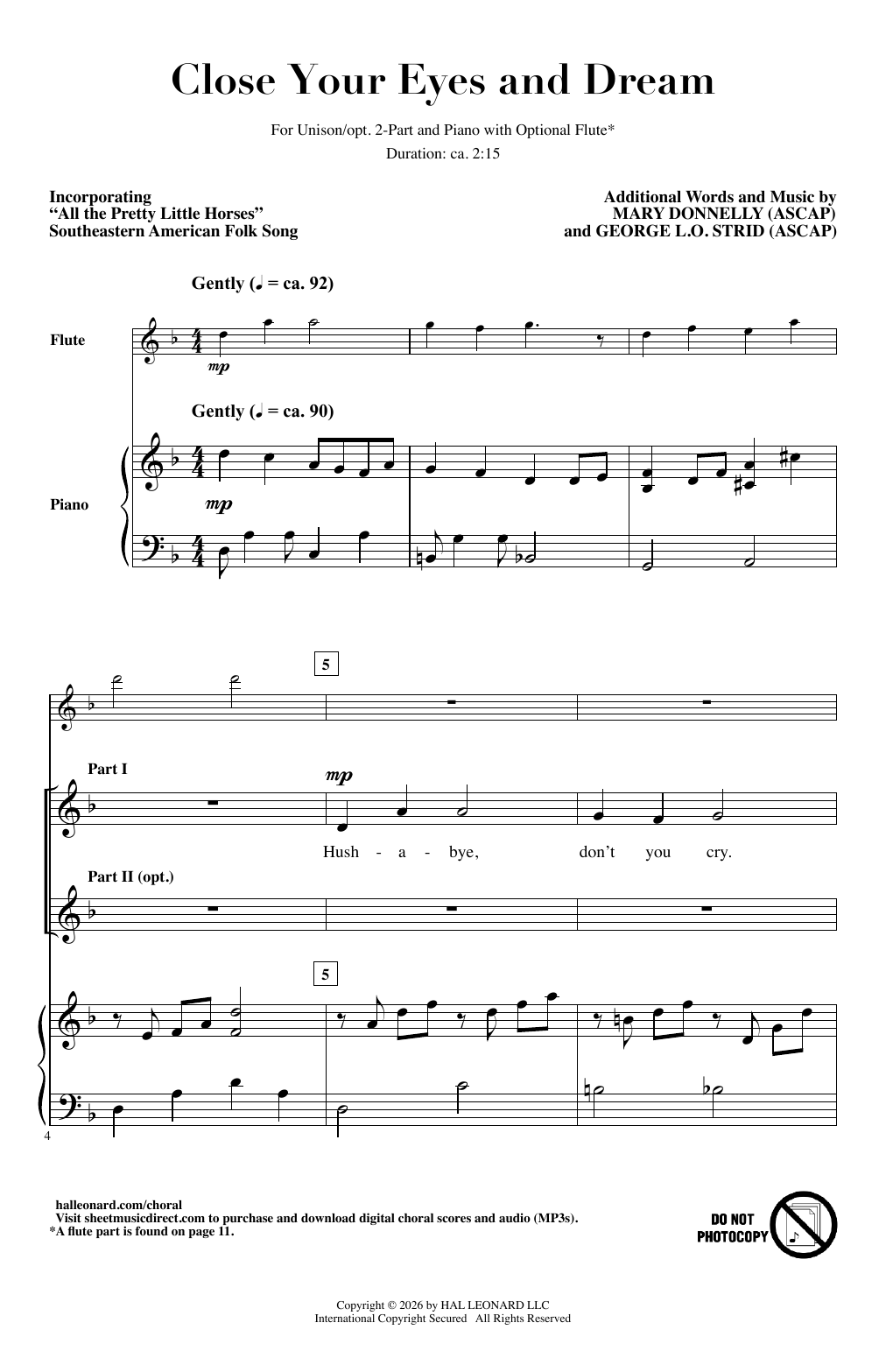 Mary Donnelly & George L.O. Strid Close Your Eyes And Dream sheet music notes and chords arranged for Choir