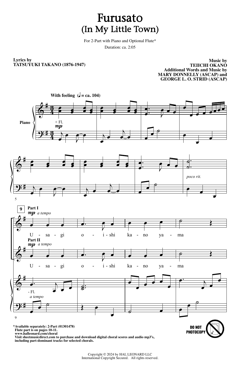 Mary Donnelly & George L.O. Strid Furusato (In My Little Town) sheet music notes and chords arranged for 2-Part Choir
