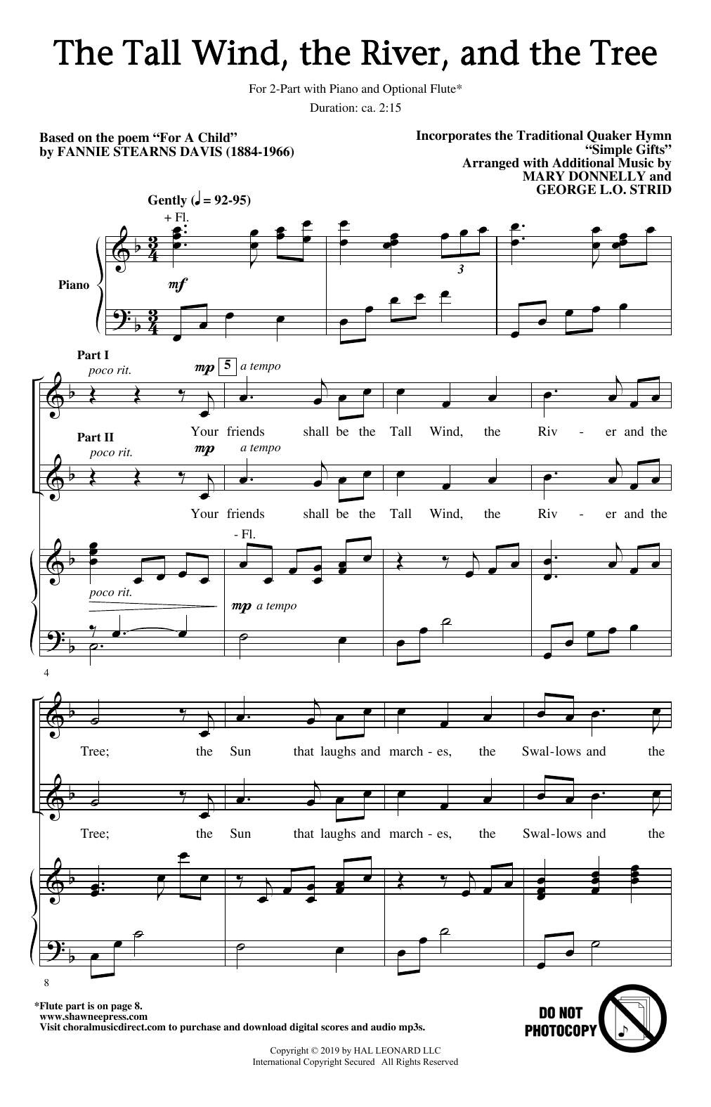 Mary Donnelly & George L.O. Strid The Tall Wind, The River And The Tree sheet music notes and chords arranged for 2-Part Choir