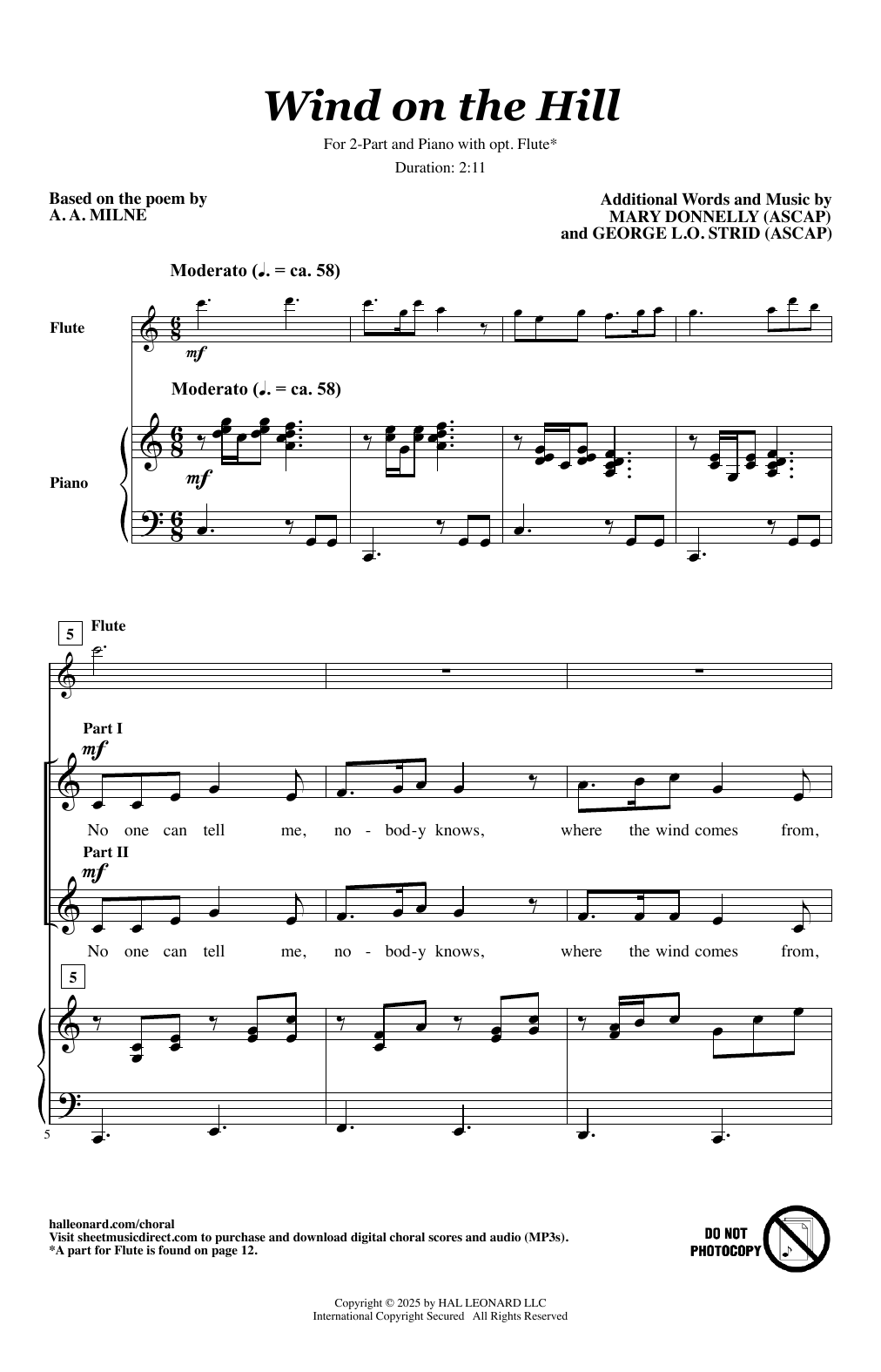 Mary Donnelly & George L.O. Strid Wind On The Hill sheet music notes and chords arranged for 2-Part Choir
