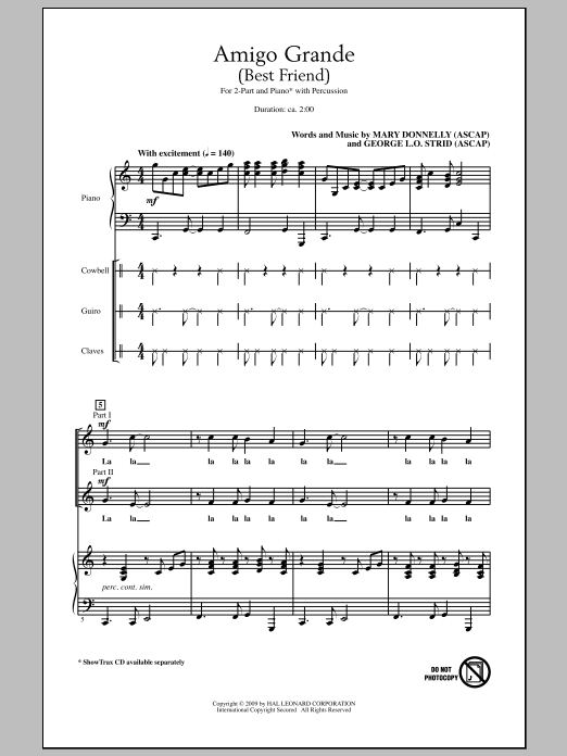 Mary Donnelly Amigo Grande (Best Friend) sheet music notes and chords arranged for 2-Part Choir