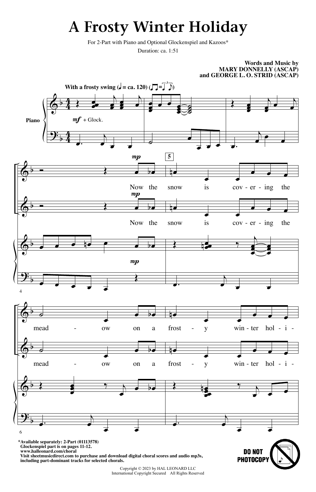 Mary Donnelly and George L.O. Strid A Frosty Winter Holiday sheet music notes and chords arranged for 2-Part Choir