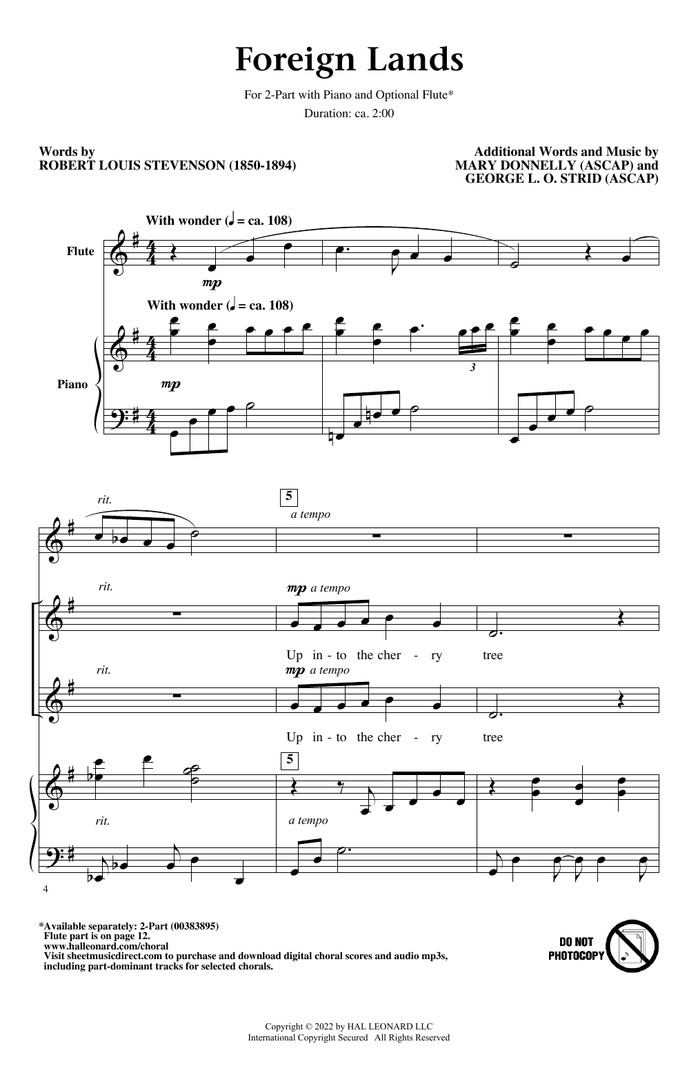 Mary Donnelly and George L.O. Strid Foreign Lands sheet music notes and chords arranged for 2-Part Choir