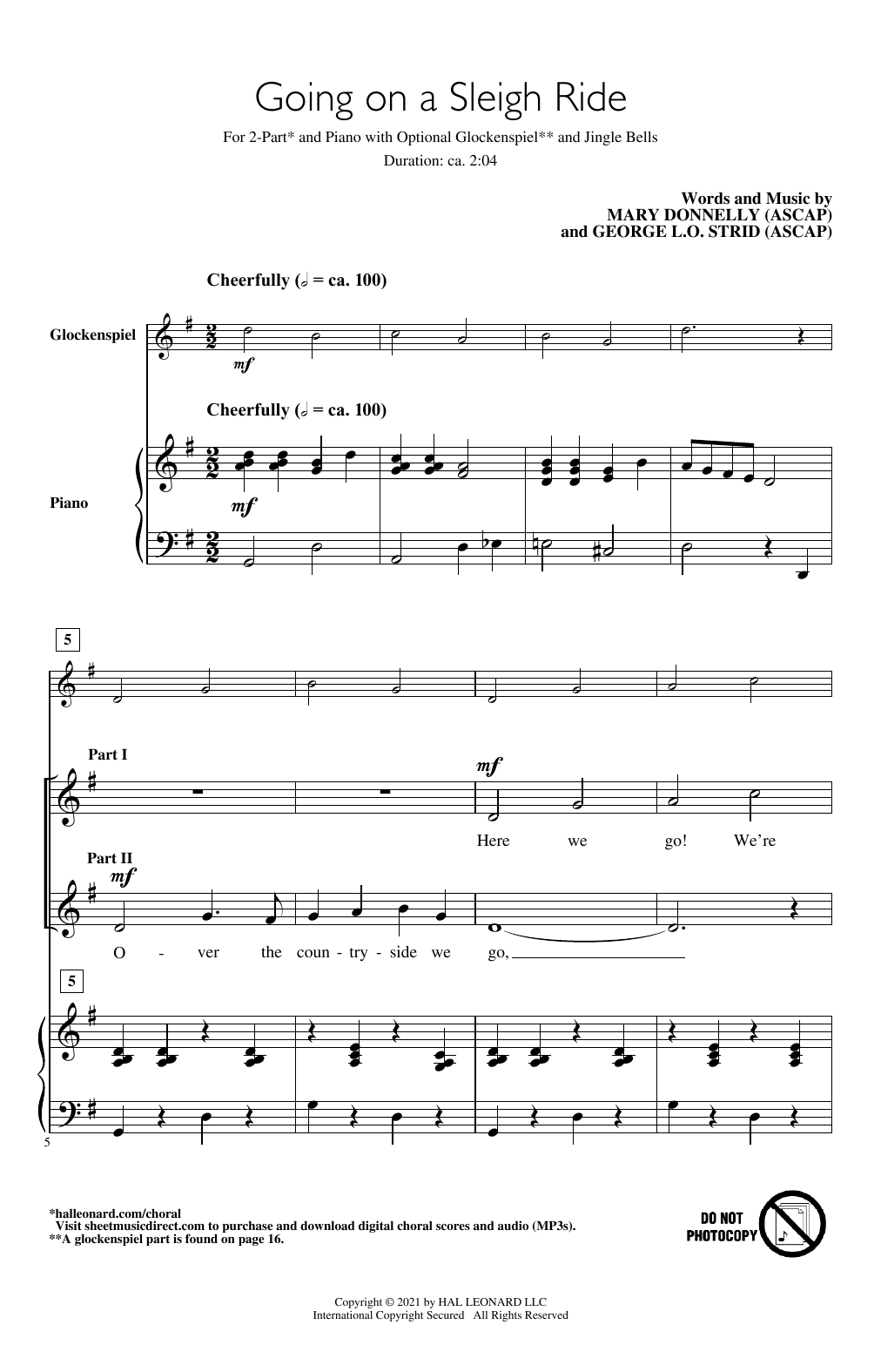 Mary Donnelly and George L.O. Strid Going On A Sleigh Ride sheet music notes and chords arranged for 2-Part Choir