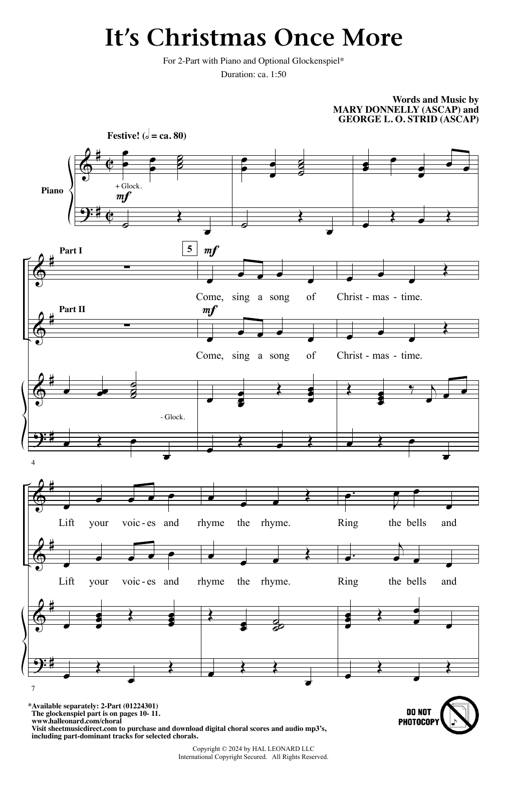 Mary Donnelly and George L.O. Strid It's Christmas Once More sheet music notes and chords arranged for 2-Part Choir