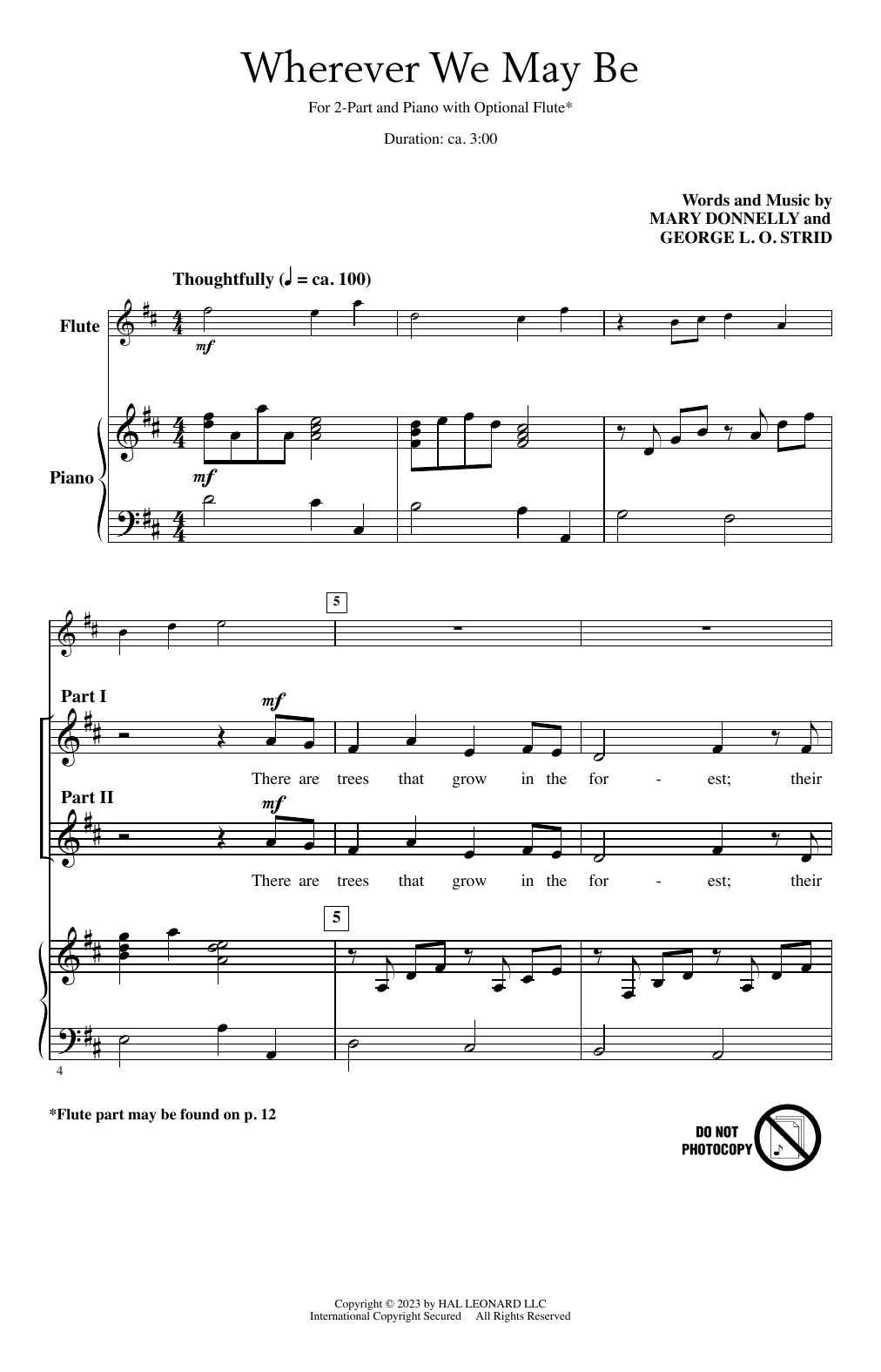 Mary Donnelly and George L.O. Strid Wherever We May Be sheet music notes and chords arranged for 2-Part Choir
