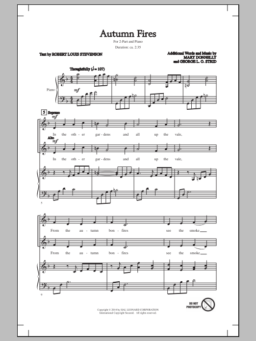 Mary Donnelly Autumn Fires sheet music notes and chords arranged for 2-Part Choir
