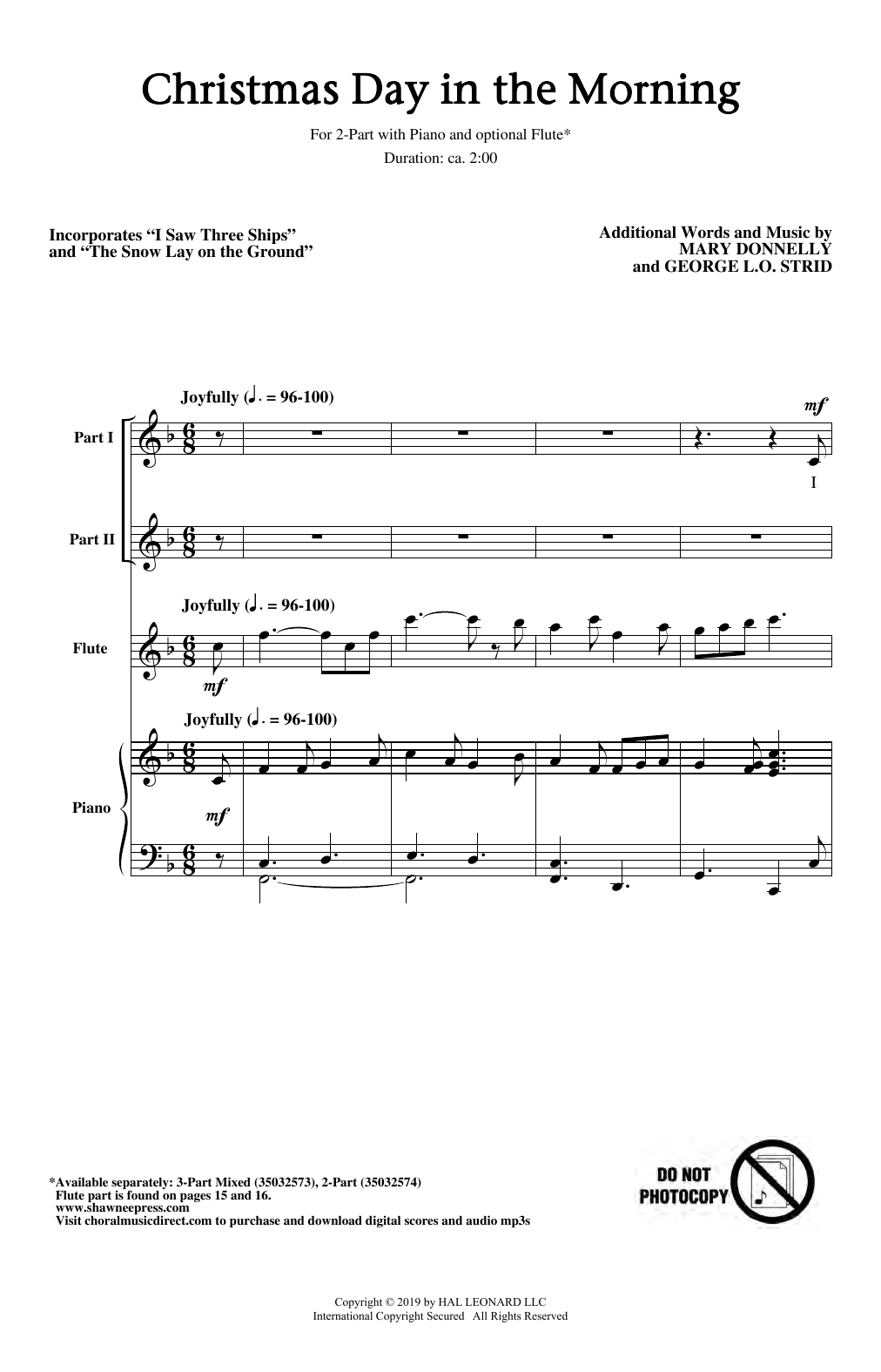Mary Donnelly Christmas Day In The Morning sheet music notes and chords arranged for 3-Part Mixed Choir