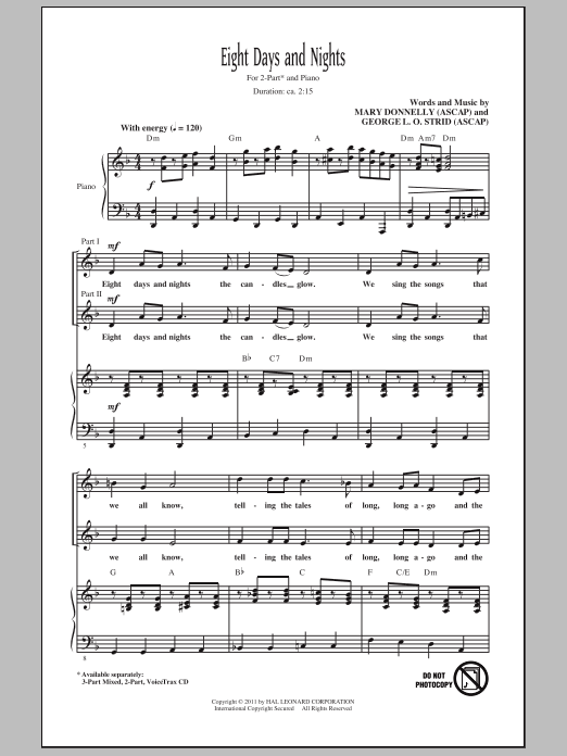 Mary Donnelly Eight Days And Nights sheet music notes and chords arranged for 3-Part Mixed Choir