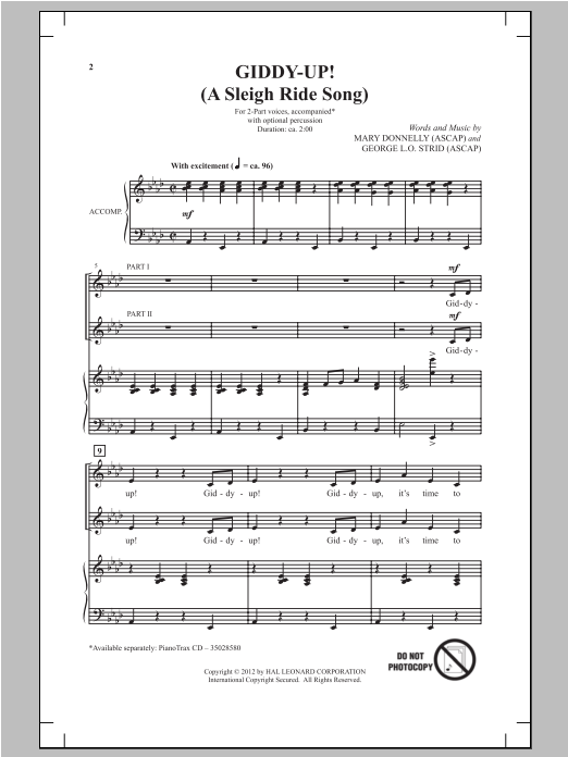 Mary Donnelly Giddy-Up! sheet music notes and chords arranged for 2-Part Choir