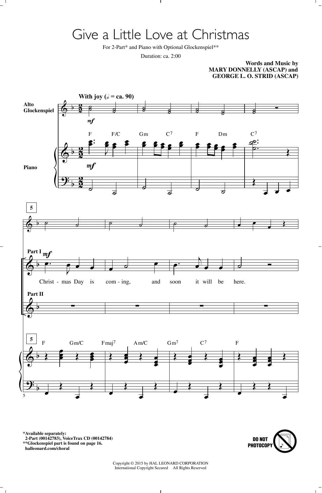 Mary Donnelly Give A Little Love At Christmas sheet music notes and chords arranged for 2-Part Choir