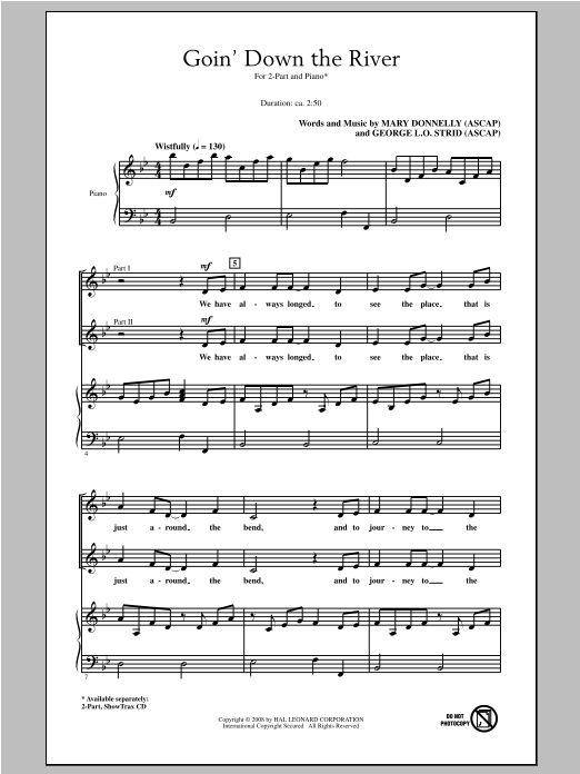 Mary Donnelly Goin' Down The River sheet music notes and chords arranged for 2-Part Choir