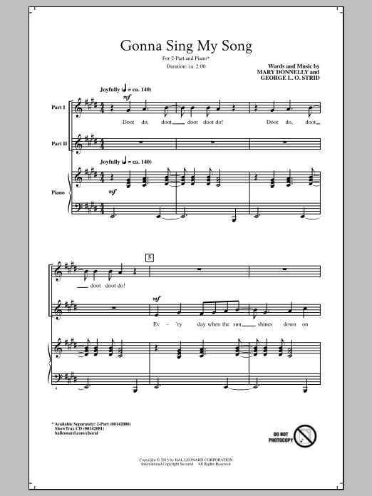 Mary Donnelly Gonna Sing My Song sheet music notes and chords arranged for 2-Part Choir