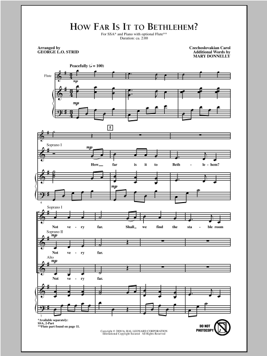 Mary Donnelly How Far Is It To Bethlehem? sheet music notes and chords arranged for SSA Choir