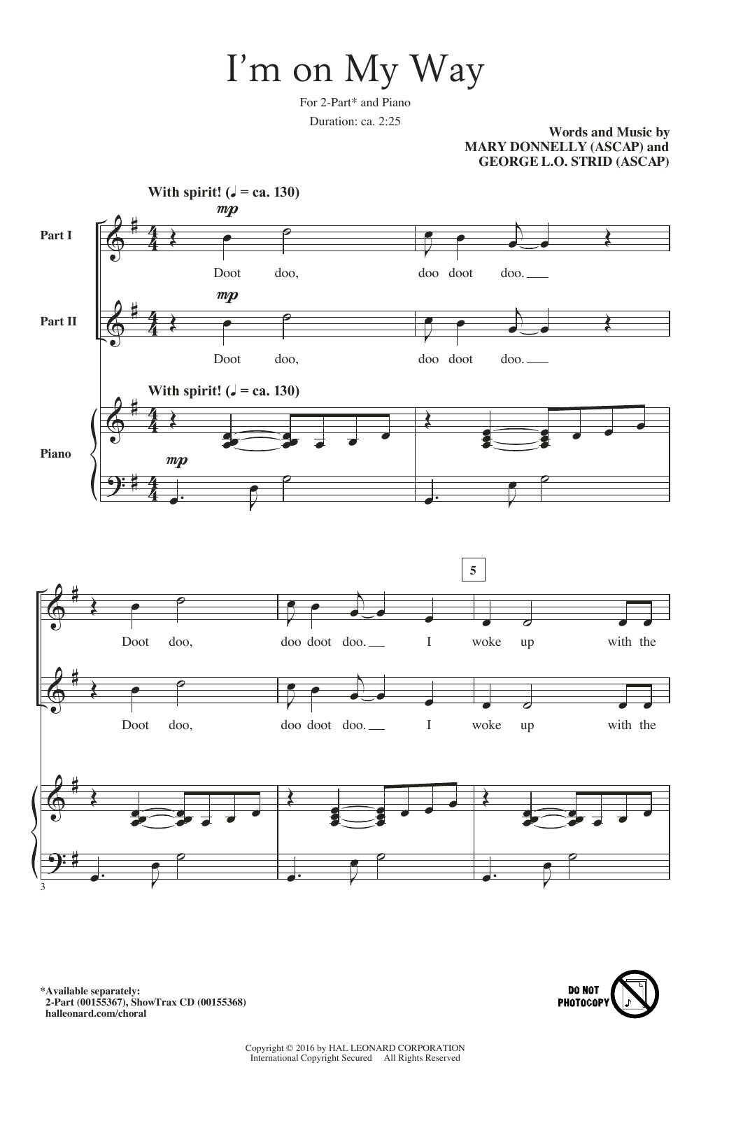 Mary Donnelly I'm On My Way sheet music notes and chords arranged for 2-Part Choir