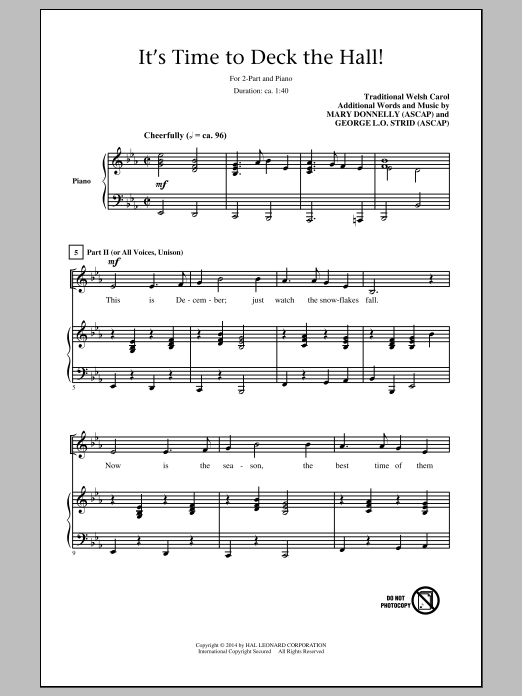 Mary Donnelly It's Time To Deck The Hall! sheet music notes and chords arranged for 2-Part Choir