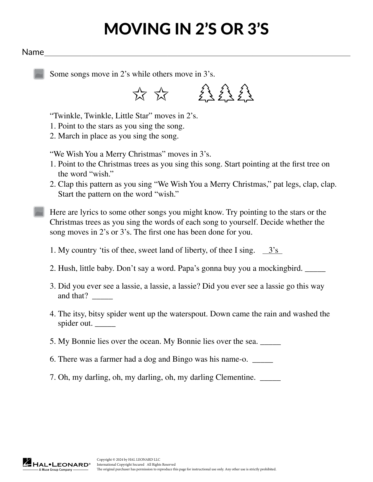 Mary Donelly Moving in 2's or 3's sheet music notes and chords arranged for Theory Worksheet