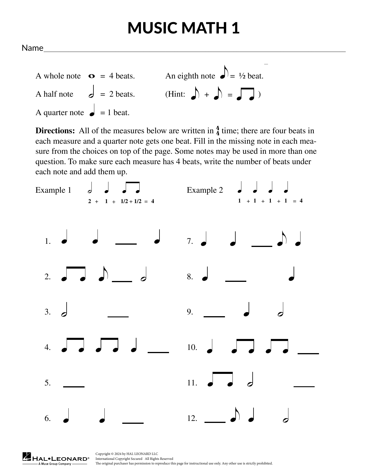 Mary Donnelly Music Math sheet music notes and chords arranged for Theory Worksheet