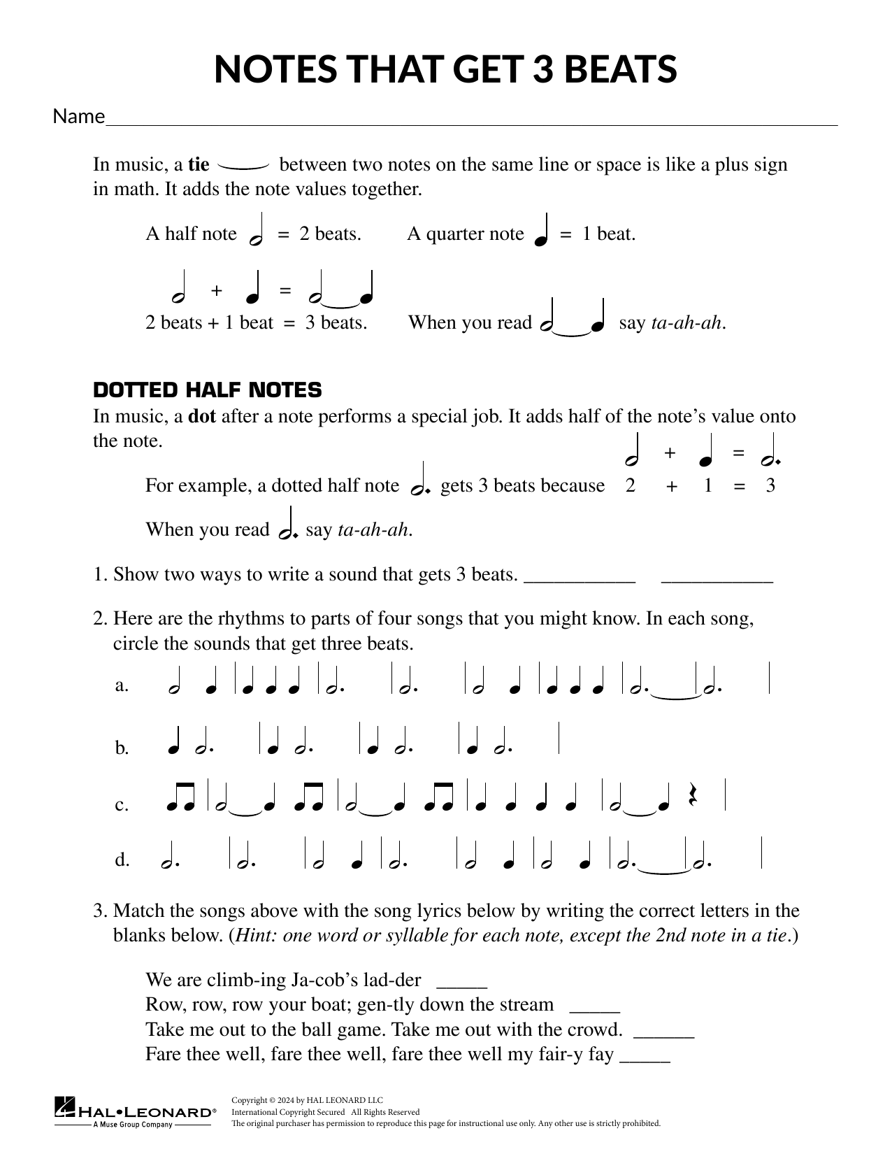 Mary Donnelly Notes That Get Three Beats sheet music notes and chords arranged for Theory Worksheet