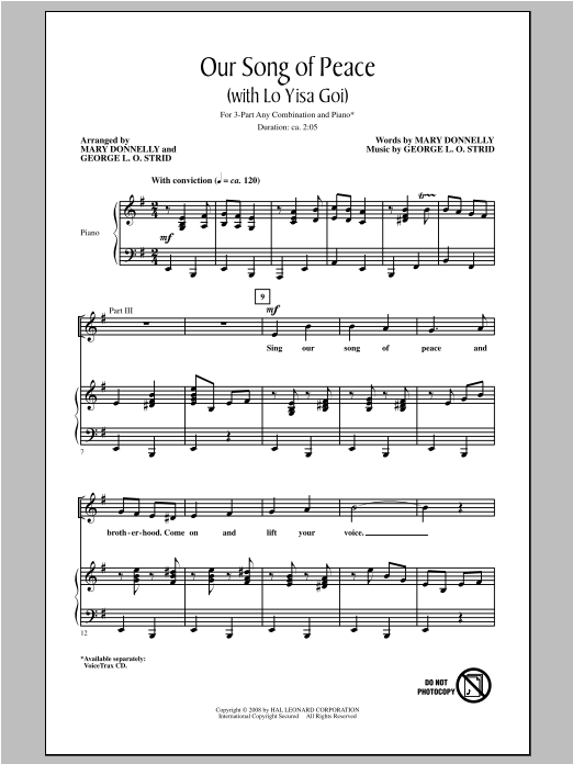Mary Donnelly Our Song of Peace (with Lo Yisa Goi) sheet music notes and chords arranged for 3-Part Mixed Choir