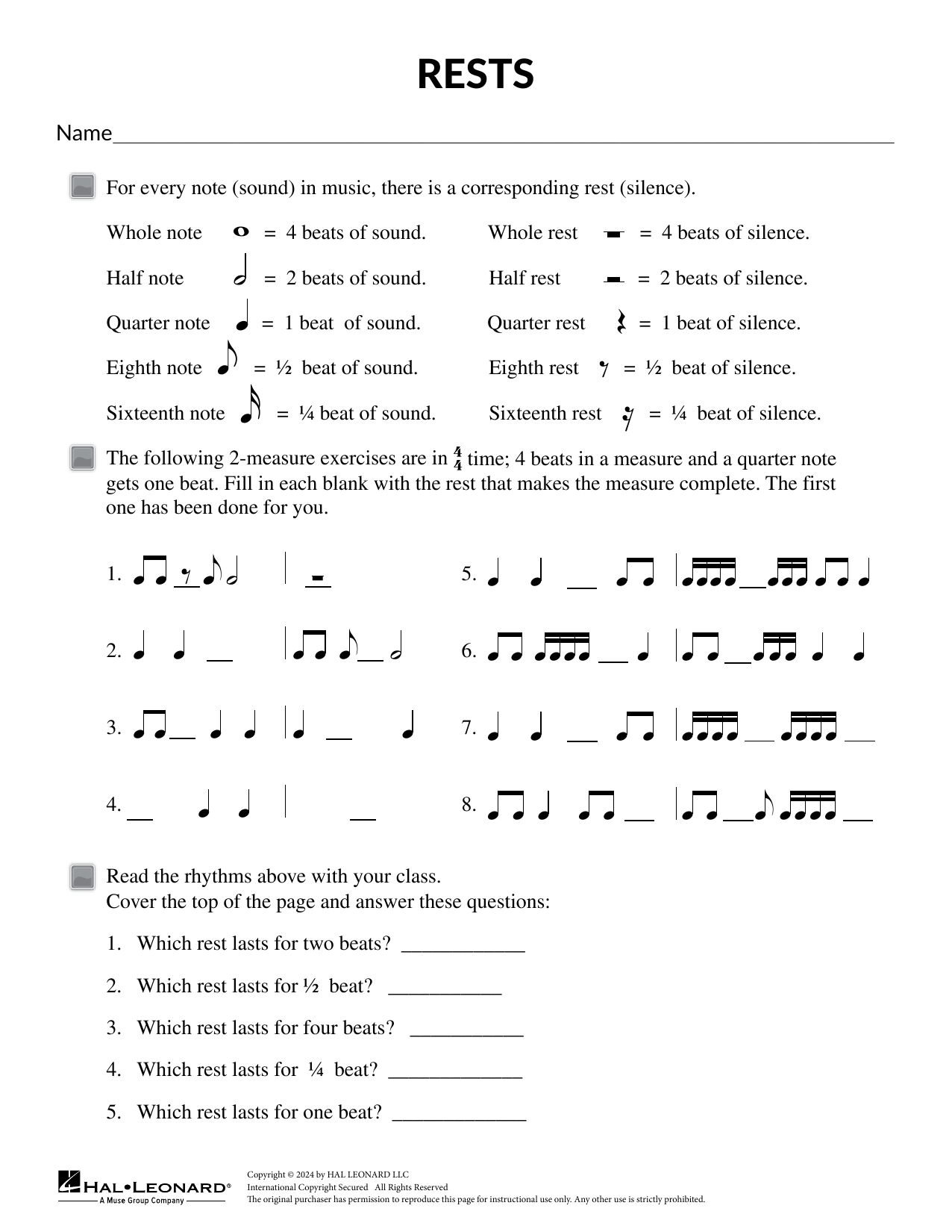 Mary Donelly Rests sheet music notes and chords arranged for Theory Worksheet