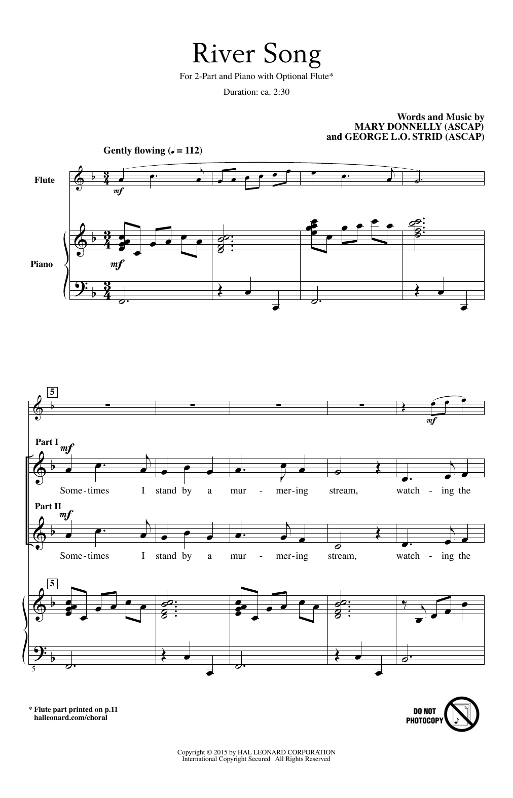 Mary Donnelly River Song sheet music notes and chords arranged for 2-Part Choir